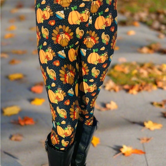 OS NEW Womens Thanksgiving Turkey Dinner Leggings Fall Luxury Yoga Pants - Picture 3 of 13